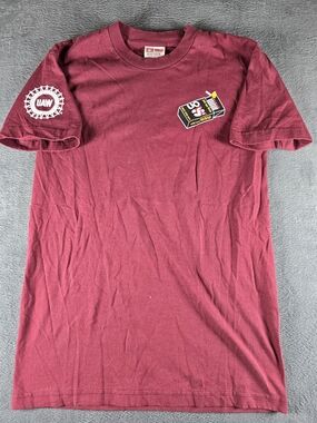 UAW Labor Union T Shirt Medium Bayside Made USA Student Worker Solidarity Maroon